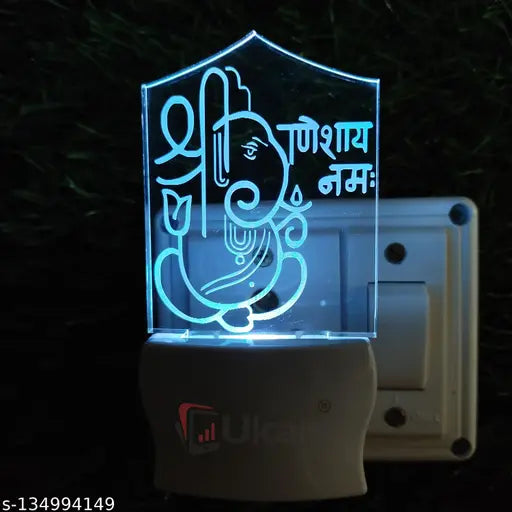 Ukani GANESHA Acrylic 3D Optical Illusion Night Lamp, RGB 7 Colors Auto Colour Changing LED Plug and Play Night Light, Office Day Light, For Home and Office Use, Best for Gift, Multicolour - 7CM+3.5CM