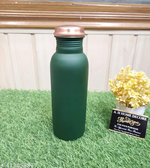 700ml Pure Copper 9'' Water Bottle For Drinking – 34 Oz – Ayurvedic Pure Green Copper Water Bottles For Drinking More Water - Leak Proof Heavy Duty Copper Vessel 100% Leak Proof, For Home, Office, Gym Gift 9 inches