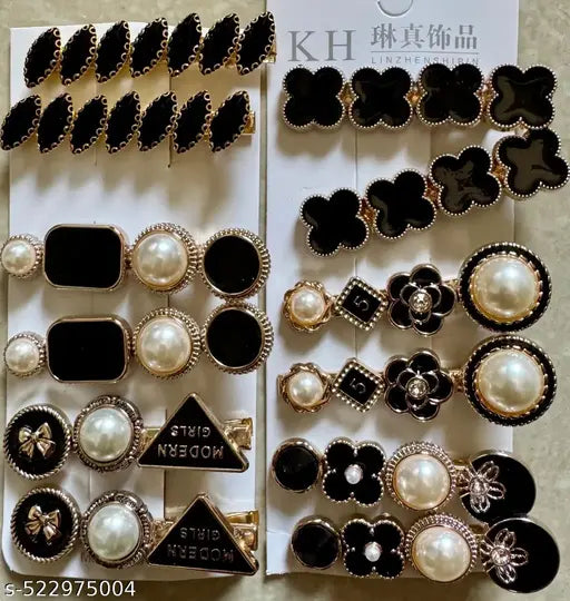 Korean Fashion Style Pearl Rhinestone Metal Hair Clips Hair Pin Stylish Hair Accessories Jewellery For Women's And Girls (Pack of 12 Pcs)