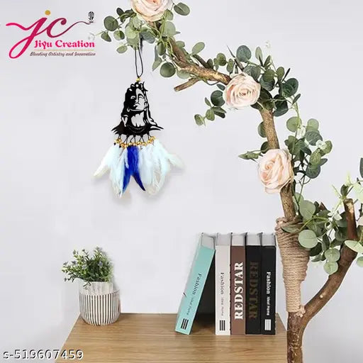 Jiyu Creation Car Hanging Ornament | Dream Catcher for Positive Energy | Rearview Mirror Charm | Home and Temple Decor | Durable Acrylic with Original Feathers