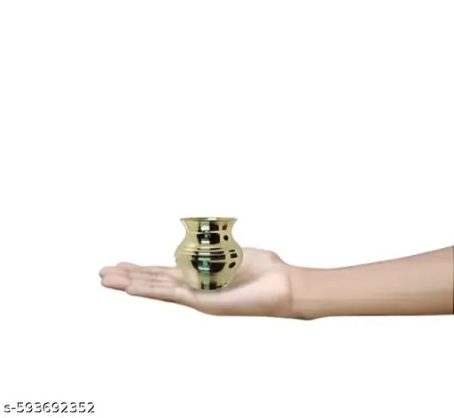 Decorative Brass Small Kalash for Pooja | Piital ke Golden Lota Puja Accessories, Temple - 6 cm
