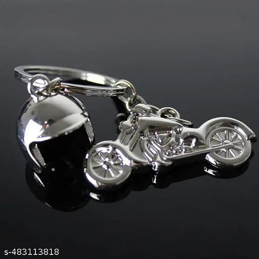 Bulletbike with Helmet Silver Metal Keychain, for Boys & Girls