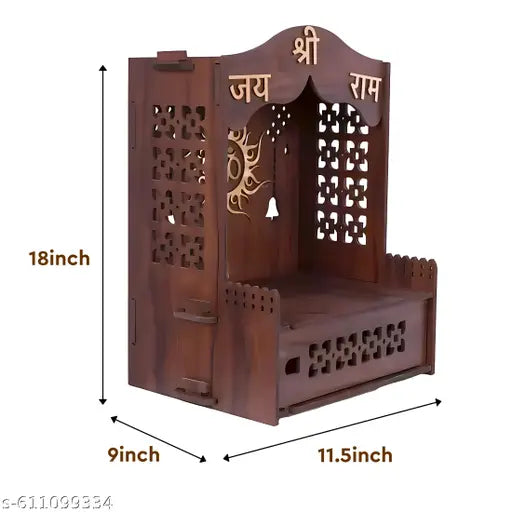 Divinity Decor Wooden Temple for Home Shop Office | Laminated MDF Pooja Stand | 16x9x11 Inch | Assembly Required Mandir | Big Temple - Mandir - 42
