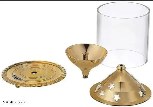 Homown DECOR Brass Akhand Diya 4.8 Inch Gold Finish/ Table Lamp/ Puja Deepak