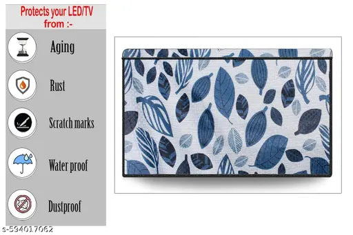 Split AC Cover Set for 1.5 Ton with 32 Inch TV Cover, Waterproof Dustproof Protection, Blue and Navy Leaf Print Design