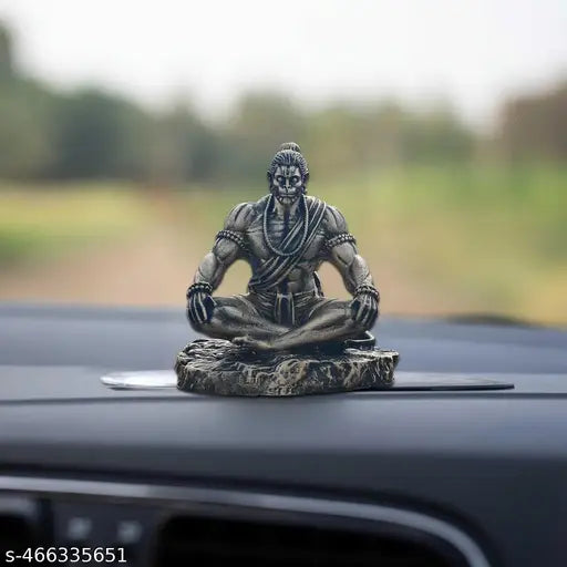 Bahubali Hanuman Ji Murti for Car Dashboard | Dhyan Mudra Meditation Bajrangbali Statue Showpiece | Meditating Hanuman Idol for Home Decor, Office | Spiritual Gift | Orange
