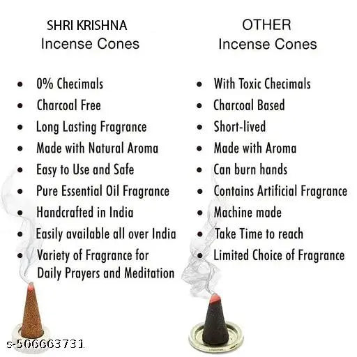 Shri Krishna Incense Dhup Chandan Pooja Dhoop Cones For pooja Pack Of 200 pcs. Dhoop Cone Non Charcoal and Non Toxic Classy Incense Sticks