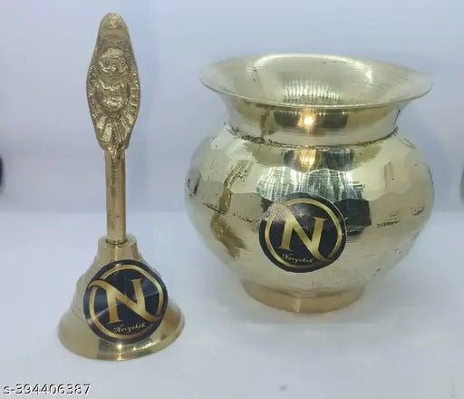 Pure peetal kalash for pooja 4" with Peetal ghanti