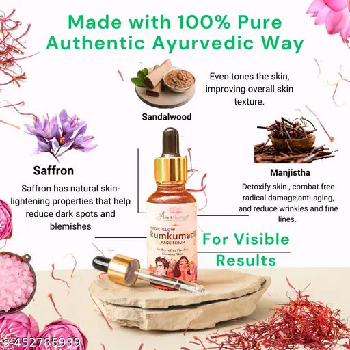 Amrit Manthan  Kumkumadi Magic Glow Face Serum for youthful bright skin| 100% natural time tasted formula | | Reduces Pigmentation, Blemishes & Acne Marks | Dermatologically Tested & Fragrance Free | 30ml