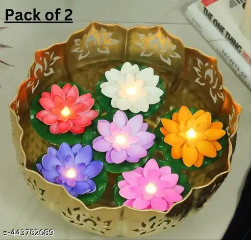 Itsapna Lotus pack of 2  Pcs Diwali Lotus Decoration Floating Lotus with Lights Plastic Flower Diwali Artificial Lotus Traditional Indian Decor for Diwali Puja Home Outdoor Party Decoration (3 Inch)
