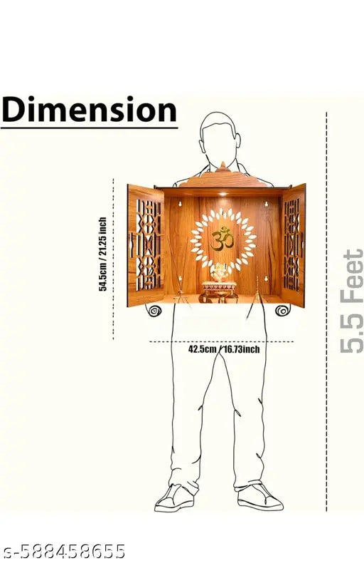 UTILITY Wooden Temple Mandir for Home with Door Cabinets | Beautiful Pooja Unit with Storage Space | with LED Light and Wall Mounts | Elegant Pooja Mandir for Home Big Size(H-21, L-17 B-11 inch)