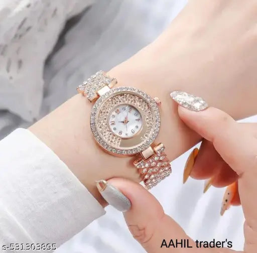 New Korean design shiny Cristal diamond premium looks analog watch for women and pretty girls