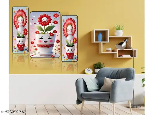 B-art Set of 3 Flower Painting For Living Room 12 Inch x 18 Inch ( SBJM-098 )