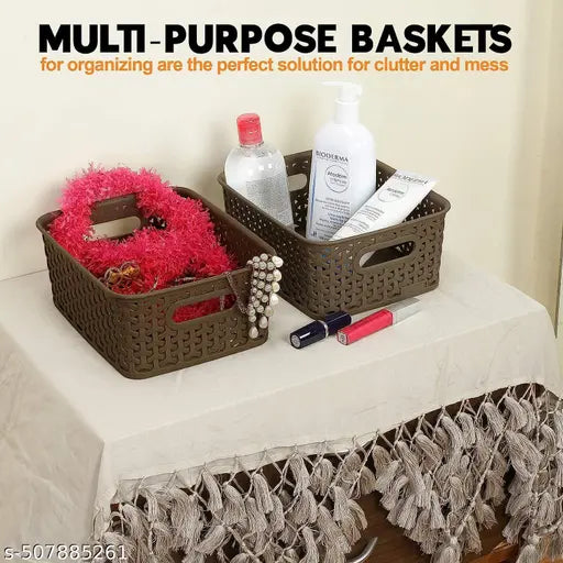 3 Pcs Plastic Storage Organizers Without Lid Strong Plastic Material & Side Grip for Home&Office Multipurpose Rectangular Shape Baskets For Fruits, Vegetables,Magazines,Cosmetics,Kitchen Tool