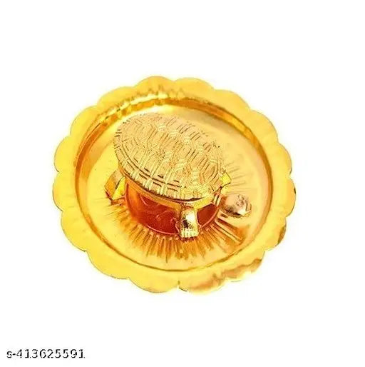 Lante Decor Kachua with Plate Feng Shui Turtle Plate (Small) (7 cm Lenght) (Metal, Golden)