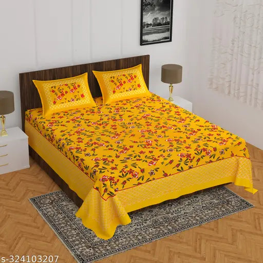 100 % cotton double bed bedsheet with 2 pillow cover