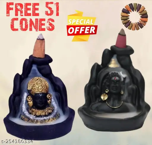 "MORATER" Adiyogi And Khatu Syam baba Smoke Backflow Showpiece Combo for Home Decoration With Free 51 Smoke Backflow Cones.