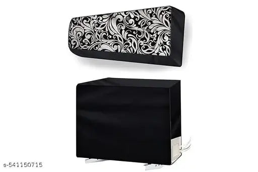 ac Cover Set of Indoor and Outdoor Unit for 2 ton Capacity Floral Pattern Black
