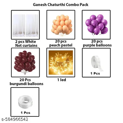 ganesh chaturthi decoration set with balloons curtains and led