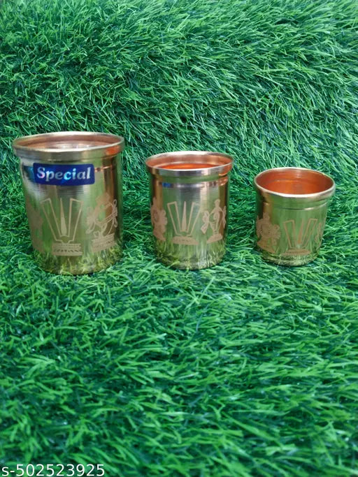 Copper Lakshmi Kuncham set of 3 - Lakshmi Kubera Kuncham (Copper,Brown)