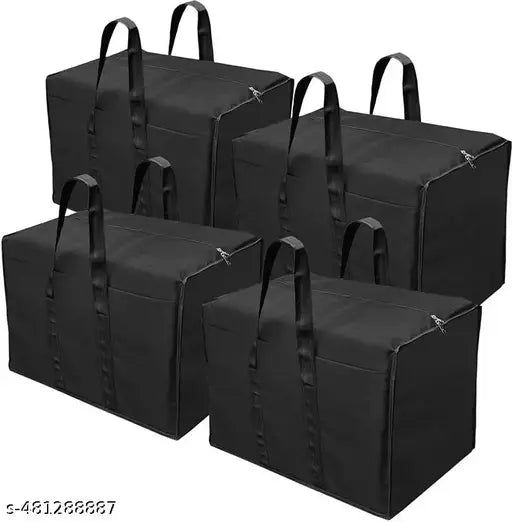 M Teaser Nylon 4 Pack 85 L Moisture Proof Multi-Purpose Storage Bag/Clothing Storage Organiser/Toy Storage/Stationery Paper Storage Bag with Zipper Closure & Strong Handle (Black, 57x36.8x40.5 cm)