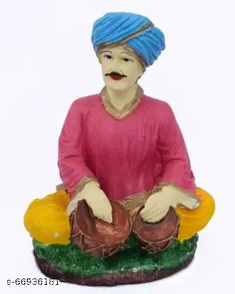 GW Creations 3 Number Rajasthani Musician Man Playing By Tabla Showpiece For Home and Office Cabin Decorative Product Religious Statue Home Decor (Matte) (Multicolor)