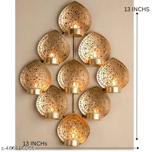 ET Expo-Trends®  Leaf Tea Light Candle holder Metal Frame Wall Candle holder/ Metal Wall Handicrafts for Christmas Decor / Ganpati Mandap Diwali & Pooja Wall decoration