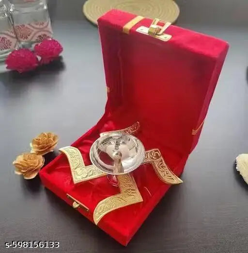Hardik Creations Swastik Satiya Diya for pooja, Diwali decoration, Brass diya,with gift box, Akhand Diya with golden colour