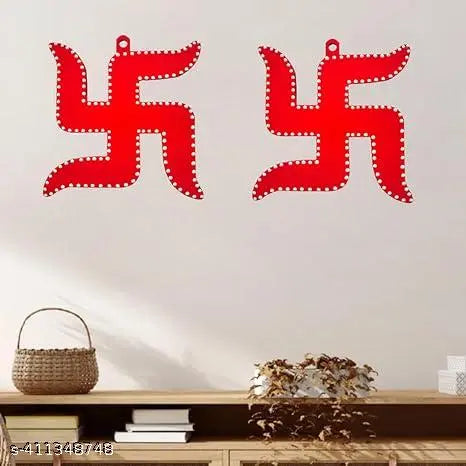 Swastik for Door Entrance,Pooja room,Evil Eye,Vastu,Feng Shui,Red Piramid Swastika,Mandir,Pooja Room,Home and Wall Decor ( 4 x 4 inch)