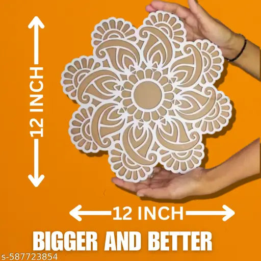 12 Inch MDF Rangoli Stencil – Bigger & Better Reusable Design Template for Floor Art & Diwali Decoration