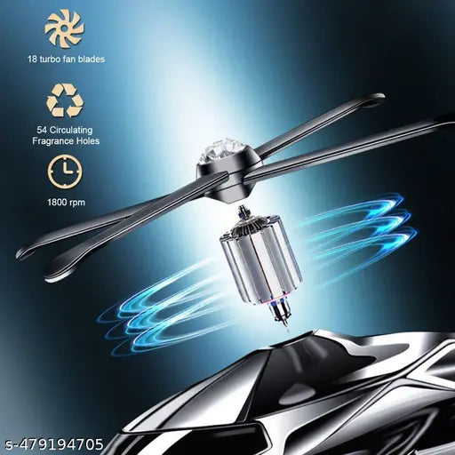 Solar Powered Car Perfume Diffuser/Dispenser | Helicopter Design, Auto Rotation Fan | For Car Dashboard with Perfume liquid & Organic Fragrance - (Black color Pack of 1)