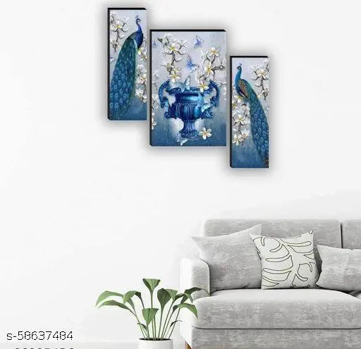 SNFArt Set of 3 FLOWER modern art UV Textured Home Decorative Gift Item Painting (12x18)inch pack of 2