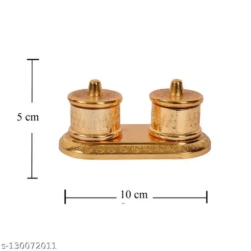 SKSM METAL DECORATIVE  HALDI KUMKUM BOX FOR TILAK HANDCARVED OXIDISED FINISH Double Dabbi Shape Roli Rice HOLDER  | Chandan Chawal Akshat CONTAINER FOR HOME TEMPLE | Haldi Kumkum BOX FOR RAKSHABANDHAN POOJA ARTICLE POOJA ACCESSORIES | HOME DECOR | FESTIVE