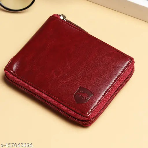 SAMTROH Solid Zipper Round Chain Vegan Leather Wallet for Men & Women I 3 Card Slots I 2 Currency & 2 Secret Compartments I 1 Coin Pocket