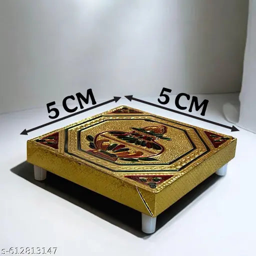 Golden Kalash Meenakari Puja Chowki Set of 3 | Traditional Wooden Bajot for Mandir & Festivals