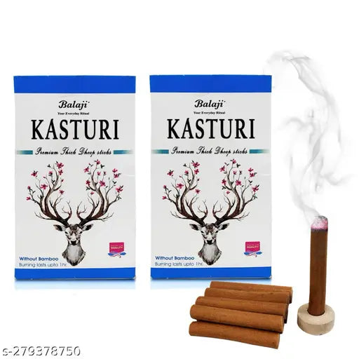 Airtick Box Pack of 2 (10 Sticks Per Box) Kasturi Premium Thick Dhoop Incense Sticks for Aroma & Smoke, Extra Freshness, Home Temple Worship, Purification, Atmosphere Positive Energy, Havan Poojan, Aarti