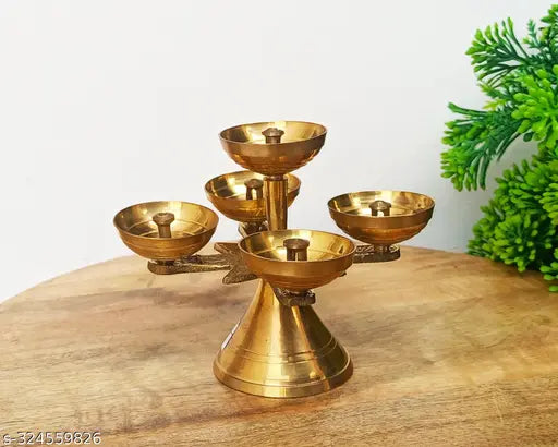 Bystreet Artisans Pure Brass Ethnic Panchadeep Bhadradeepam 5 Faced Akhand Jyothi Diya  Deepam for Home ,Office Pooja &Temples Decor | Festive Gifts (Golden 1 Pc)