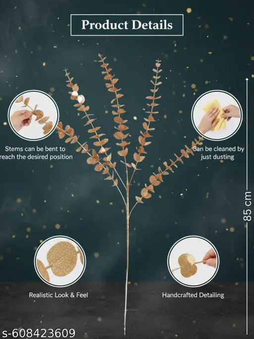 ARTIER Premium Artificial Ginkgo Biloba Leaves Flower Bunch for Vase | Golden Faux Plant Sticks | Home, Office, Table Decor, 85 CM Long