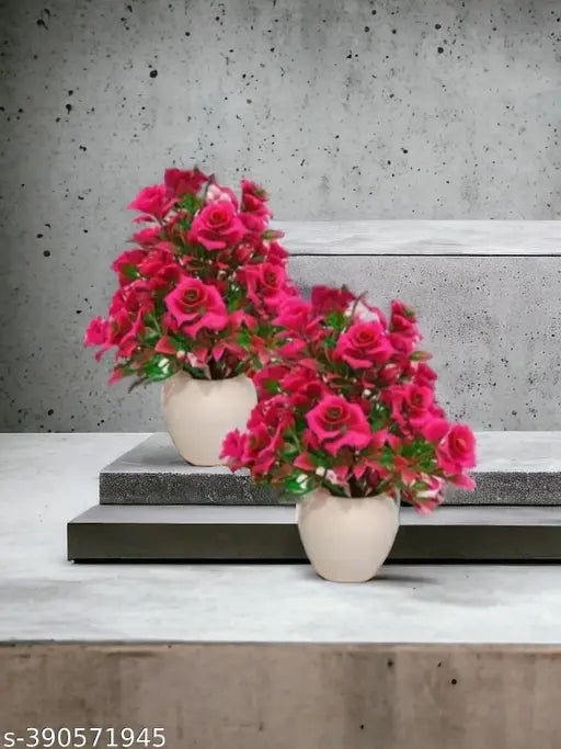 Nk traders bonsai artificial rose plant  artificial flowers, artificial decorative plant Home office indoor and outdoor decoration purpose set of 02