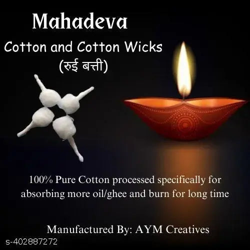 Mahadeva Long Cotton Wicks for Puja - Regular White - 4 Inch - 500 Pcs