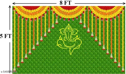ganesh backdrop decoration cloth for home pooja background  decoration curtains for haldi function colorful traditional backdrrop festival background for vinayaka chavithi varalxmi pooja mandap decoration wedding taiwan fabric cloth (5 x 8 feet)