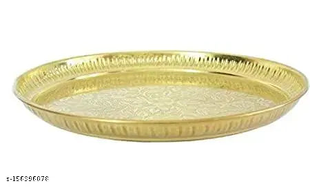 Skywalk Handmade Brass Puja Thali with Flower Embossed Design (Gold, 8 Inch)