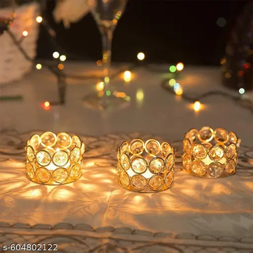 Tea Light Candle Holder For Home Decoration Metal Crystal Candle Holder Tea Light Holder Decorative Candle Holder Tea Light Holder for Table Decoration(Pack Of 4).