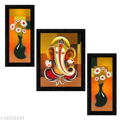 Indianara Set of 3 Elegant Painting without glass (6 X 13, 10.2 X 13, 6 X 13 INCH)