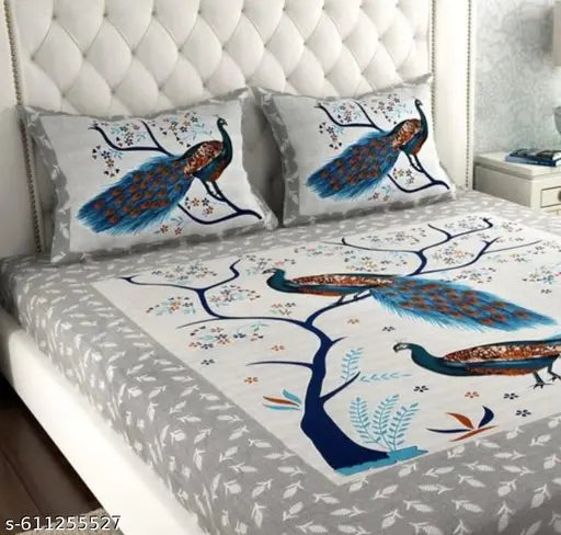 Jaipuri pure Cotton double bed bedsheet with 2 Pillow covers