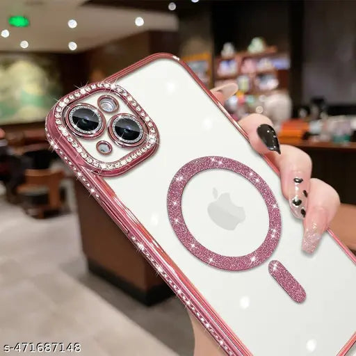 Clickfleek Back Case For Apple iPhone 14 | Luxury Bling Diamond Rhinestones Cover with Magsafe | Camera Lens Protection Back Cover Compatible For Apple iPhone 14 (Rose)