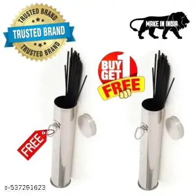Stainless Steel Agarbatti/Incense Stick Holder (Buy 1 Get 1 Free) | Wall-Mountable Storage Canister with Lid | Made in India