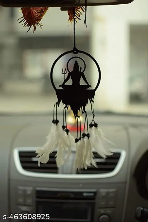 created round mahadev white color feather, Dream catcher hand made item ( Pack of One )