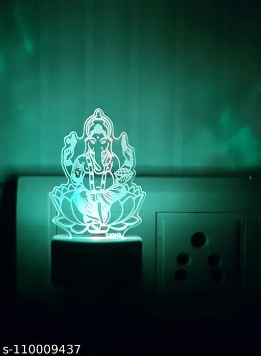 DIONA Night Lamp Ganpati 3D Illusion Led Night Light Multi Color Changing Night Light Ganesh Night Lamp Divine Return Gift Mandir Pooja Room kids Room