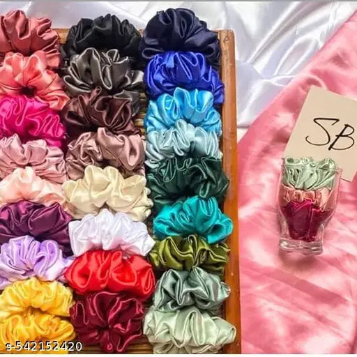 Luxury Satin Skinny Scrunchies for Women / Girls, Anti Hair-Breakage,Hair Ties, Slim Scrunchies Set (10 Pcs)